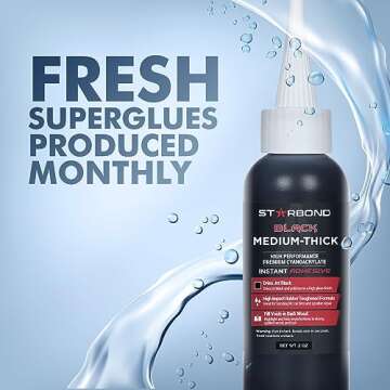 Starbond Black Medium-Thick CA Glue, Premium Cyanoacrylate Super Glue, Knot Filler 500 CPS Viscosity...