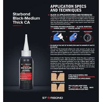 Starbond Black Medium-Thick CA Glue, Premium Cyanoacrylate Super Glue, Knot Filler 500 CPS Viscosity, for Woodworking, Woodturning, Carpentry, Guitar, RC, Hobby, 2oz