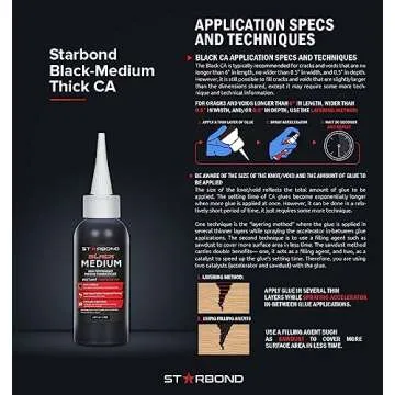 Starbond Black Medium-Thick CA Glue, Premium Cyanoacrylate Super Glue, Knot Filler 500 CPS Viscosity, for Woodworking, Woodturning, Carpentry, Guitar, RC, Hobby, 2oz