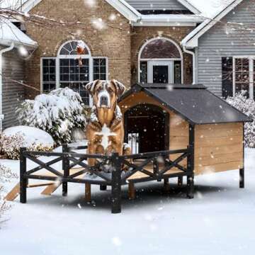 Wooden Large Dog House 43.3" L x 69.9" W x 32.7" H Extreme Outback Log Cabin Weatherproof Outdoor Pe...