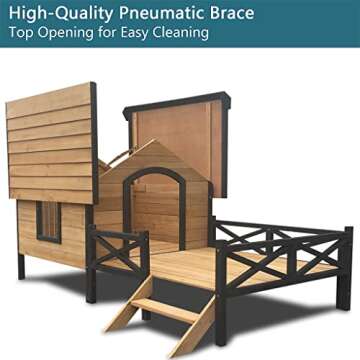 Wooden Large Dog House 43.3" L x 69.9" W x 32.7" H Extreme Outback Log Cabin Weatherproof Outdoor Pet Kennel, Cabin Style Elevated Pet Shelter w/Porch Deck