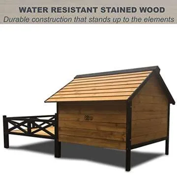 Wooden Large Dog House 43.3" L x 69.9" W x 32.7" H Extreme Outback Log Cabin Weatherproof Outdoor Pet Kennel, Cabin Style Elevated Pet Shelter w/Porch Deck