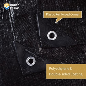 GUARD SHIELD Tarps Heavy Duty Waterproof 16x20 Feet Black Poly Tarp Cover Outdoor Thick UV Resistant...