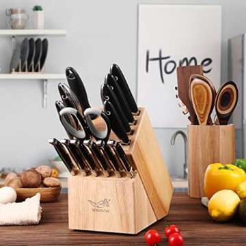 Knife Sets for Kitchen with Block, YONOVAK Black Whale Series 15-Piece 1.4116 German Steel Full Tang Handle Chef Kitchen Knife Set with 6 X Laguiole Steak Knives