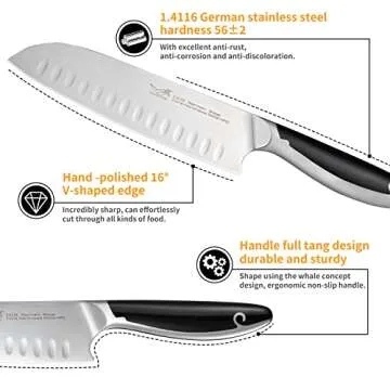 Knife Sets for Kitchen with Block, YONOVAK Black Whale Series 15-Piece 1.4116 German Steel Full Tang Handle Chef Kitchen Knife Set with 6 X Laguiole Steak Knives