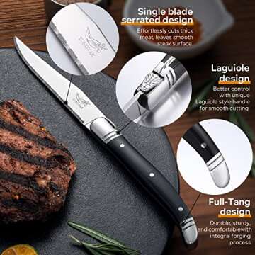 Knife Sets for Kitchen with Block, YONOVAK Black Whale Series 15-Piece 1.4116 German Steel Full Tang Handle Chef Kitchen Knife Set with 6 X Laguiole Steak Knives