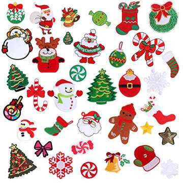 36pcs Christmas Iron on Patches Embroidered Sew Applique Repair Patch for Craft, Clothing, Decoration and DIY Christmas Gifts
