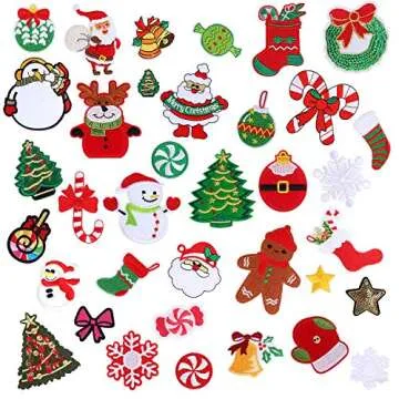 36pcs Christmas Iron on Patches Embroidered Sew Applique Repair Patch for Craft, Clothing, Decoration and DIY Christmas Gifts