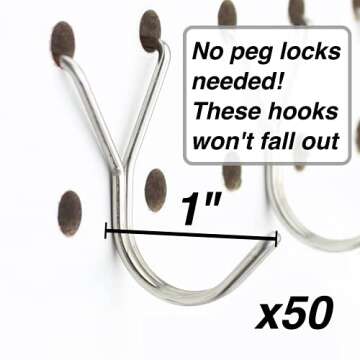 Right Arrange Stainless Steel Pegboard Hooks 50-Pack 1in J-Hook - Will Not Fall Out - Fits Any Peg B...