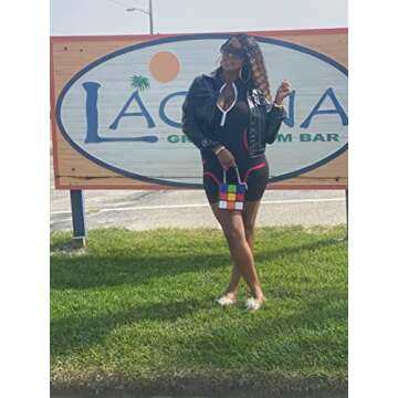 GOKATOSAU Women's Sexy Front Zip Catsuit Short Sleeve Catsuit Stand Collar Bodycon Club Mini Jumpsuit Black