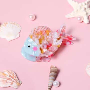 Acrylic Fish Hair Claw Clip Large Unique Fashion Acetate Hair Catch Barrette Non Slip Strong Hold Ja...