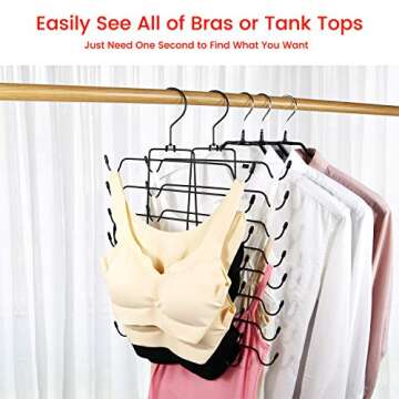 Bra Hanger, 2 Pack Tank Top Organizer for Closet, Comes with A Multifunctional Hook, Maintain Shape, Niclogi Hanging Sport Bra Camisole Storage Holder, Metal Space Saving Hanger, Black