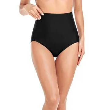 Upopby Women's High Waisted Swimsuit Bikini Bottoms Tummy Control Tankini Bottoms Swim Shorts Black XL
