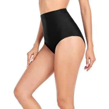 Upopby Women's High Waisted Swimsuit Bikini Bottoms Tummy Control Tankini Bottoms Swim Shorts Black XL