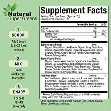 Natural Super Greens Powder Organic Supplements| Great Tasting Fruits and Vegetables Juice & Smoothie Mix| Probiotics & Digestive Enzymes| Green Superfood Spirulina & Chlorella (Citrus Berry)