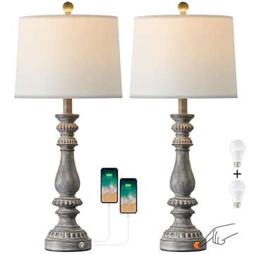 BOBOMOMO 27" Rustic 3-Way Dimmable Touch Table Lamps for Bedroom Farmhouse Lamp Set of 2 with 2 USB Charging Ports for Living Room Vintage Rustic Traditional Nightstand Lamp (2 Bulbs Included)
