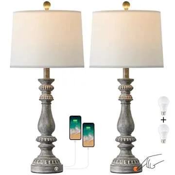 Rustic 3-Way Dimmable Touch Table Lamps Set