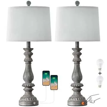 Rustic 3-Way Dimmable Touch Table Lamps Set