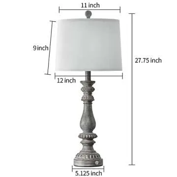 Rustic 3-Way Dimmable Touch Table Lamps Set