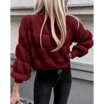 KIRUNDO Women's Puff Sleeve Sweater for Fall Fashion