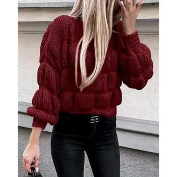 KIRUNDO Women's Puff Sleeve Sweater for Fall Fashion