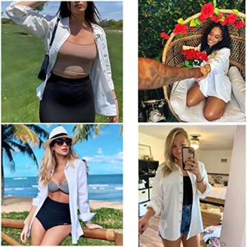 HOTOUCH White Button Up Shirt Women 100% Cotton Linen White Collar Shirts Long Sleeve Casual Work Blouse Top White L