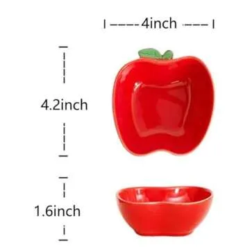 Mozacona 4pcs Ceramic Appetizer Plates, Apple Shape Seasoning Dishes, Dessert Bowls