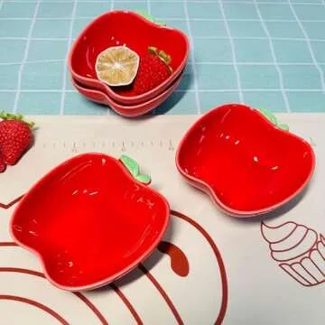 Mozacona 4pcs Ceramic Appetizer Plates, Apple Shape Seasoning Dishes, Dessert Bowls