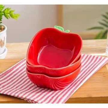 Mozacona 4pcs Ceramic Appetizer Plates, Apple Shape Seasoning Dishes, Dessert Bowls