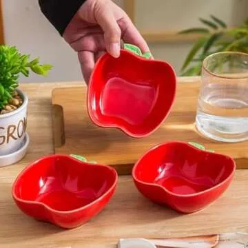 Mozacona 4pcs Ceramic Appetizer Plates, Apple Shape Seasoning Dishes, Dessert Bowls