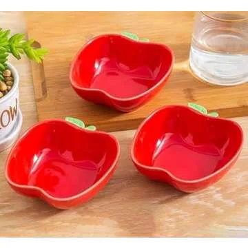 Mozacona 4pcs Ceramic Appetizer Plates, Apple Shape Seasoning Dishes, Dessert Bowls