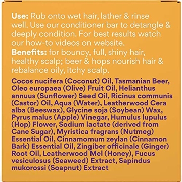 Beauty and the Bees Eco Friendly Real Beer & Honey Solid Shampoo Bar for Oily - Normal to Oily Hair | Adds Body & Shine | 100% Natural & Organic Ingredients Sulfate Free