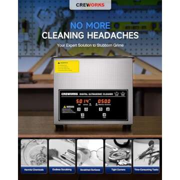 CREWORKS 3L Ultrasonic Cleaner, 0.8 gal Digital Sonic Cavitation Machine, 120W Stainless Steel Profe...