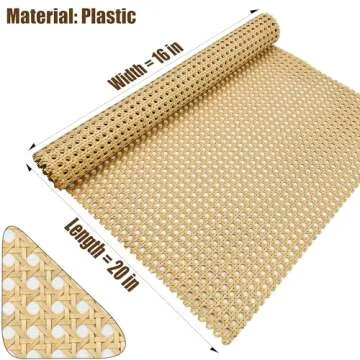 Plastic Rattan Webbing Roll, 16 Inch x 20 Inch, Handwoven Synthetic Poly Rattan, Faux Cane Mesh-Open...