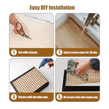 Plastic Rattan Webbing Roll, 16 Inch x 20 Inch, Handwoven Synthetic Poly Rattan, Faux Cane Mesh-Open Weave, Hexagonal Pattern, for DIY Home Decor Projects incl. Furnitures Chairs Cabinets Beds