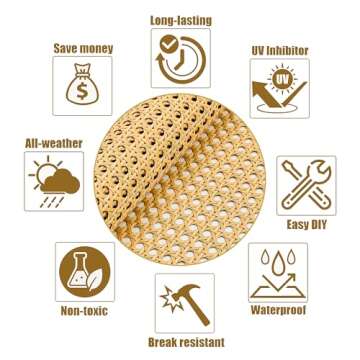 Plastic Rattan Webbing Roll, 16 Inch x 20 Inch, Handwoven Synthetic Poly Rattan, Faux Cane Mesh-Open Weave, Hexagonal Pattern, for DIY Home Decor Projects incl. Furnitures Chairs Cabinets Beds
