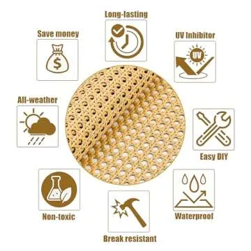 Plastic Rattan Webbing Roll, 16 Inch x 20 Inch, Handwoven Synthetic Poly Rattan, Faux Cane Mesh-Open Weave, Hexagonal Pattern, for DIY Home Decor Projects incl. Furnitures Chairs Cabinets Beds
