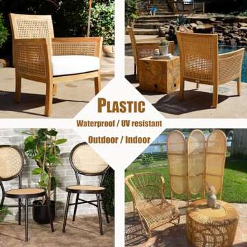 Plastic Rattan Webbing Roll, 16 Inch x 20 Inch, Handwoven Synthetic Poly Rattan, Faux Cane Mesh-Open Weave, Hexagonal Pattern, for DIY Home Decor Projects incl. Furnitures Chairs Cabinets Beds