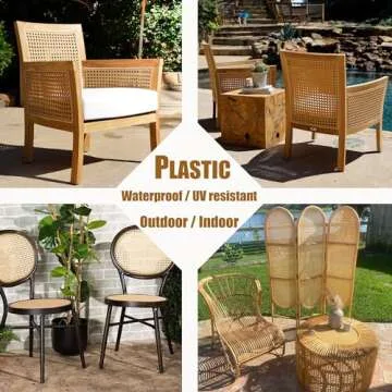 Plastic Rattan Webbing Roll, 16 Inch x 20 Inch, Handwoven Synthetic Poly Rattan, Faux Cane Mesh-Open Weave, Hexagonal Pattern, for DIY Home Decor Projects incl. Furnitures Chairs Cabinets Beds