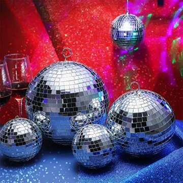 Haull 8 Pcs Large Disco Ball Set Silver Mirror Disco Reflective Ball with Hanging Ring Party Ornamen...