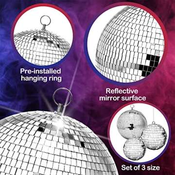 Haull 8 Pcs Large Disco Ball Set Silver Mirror Disco Reflective Ball with Hanging Ring Party Ornament Decoration for Stage Club Ballroom Dance Hall Wedding Prom Props(8'', 6'', 4'')