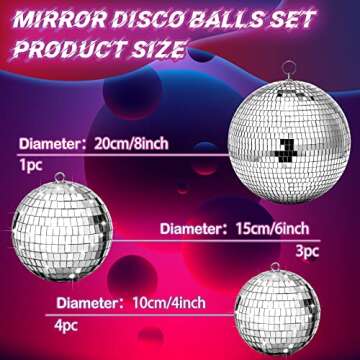 Haull 8 Pcs Large Disco Ball Set Silver Mirror Disco Reflective Ball with Hanging Ring Party Ornament Decoration for Stage Club Ballroom Dance Hall Wedding Prom Props(8'', 6'', 4'')