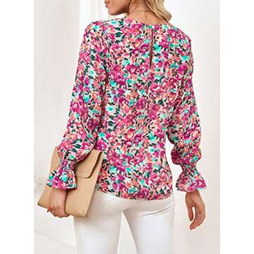 Diukia Womens Chiffon Ruffle Blouse Shirt Elegant Boho Floral Print Tops Ladies Cute Flowy Flounce B...