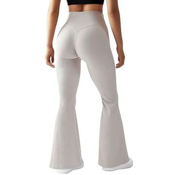 OMKAGI V Waist Flare Leggings for Women Tummy Control Wide Leg Yoga Pants with Pockets(M,17-Beige)