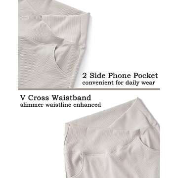 OMKAGI V Waist Flare Leggings for Women Tummy Control Wide Leg Yoga Pants with Pockets(M,17-Beige)