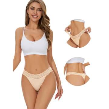 voenxe Seamless Lace Thongs for Women No Show Thong Underwear,Lady Breathable Comfort Panty Soft Laser Cut Undie,Tanga,5-Pack Coffee