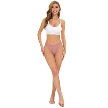 voenxe Seamless Lace Thongs for Women No Show Thong Underwear,Lady Breathable Comfort Panty Soft Laser Cut Undie,Tanga,5-Pack Coffee