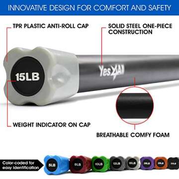 Yes4All Total Body Workout Weighted Pilates Bar, Body Bar For Exercise, Therapy, Aerobics, and Yoga, Strength Training, 15lbs