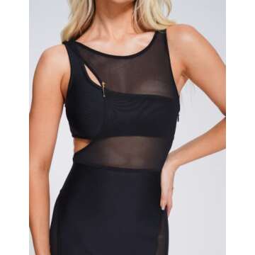 BELLA BARNETT Sheer Dress Trendy Black Midi Dress Classy See Through Dress Mesh Dress Sexy Bodycon Dress Bandage Dress Club Dress Cut Out Dress
