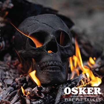 OSKER Ceramic Fireproof Fire Pit Skull Log - 9 Inch Black Halloween Decor